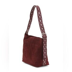 🍷MADE IN INDIA Suede Studded Hobo Elegant Burgundy Shoulder Bag🍷NWT